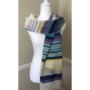 NWT Talbots Off White Scarf Purple Yellow Teal Stripes Cotton Silk